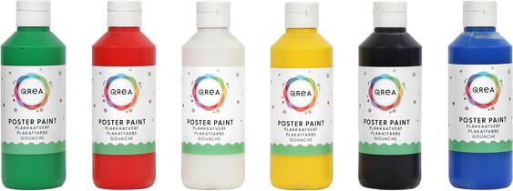 Qrea Plakkaatverf set ?? 6 standaard kleuren 250ml