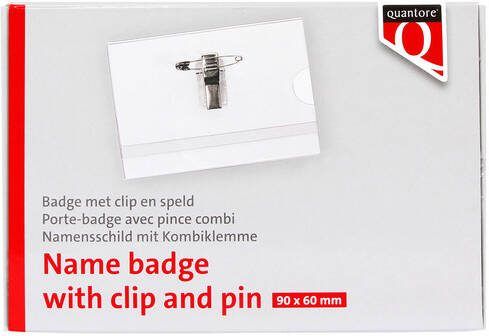 Quantore Badge met clip en speld 60x90mm