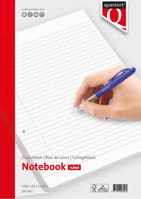 Quantore Cursusblok A4 lijn met kantlijn 200 pagina's 80gr - Foto 2