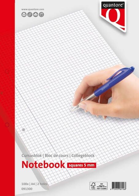 Quantore Cursusblok A4 ruit 5mm met kantlijn 200 pagina's 80gr - Foto 2