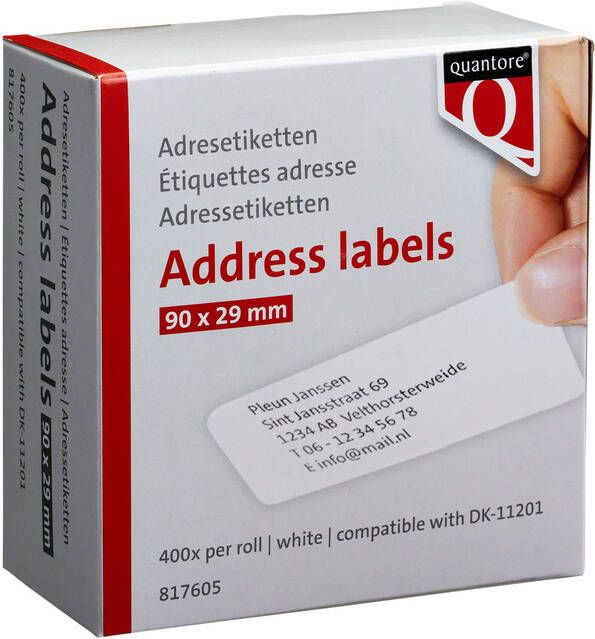 Quantore Labeletiket DK-11201 29x90mm adres wit