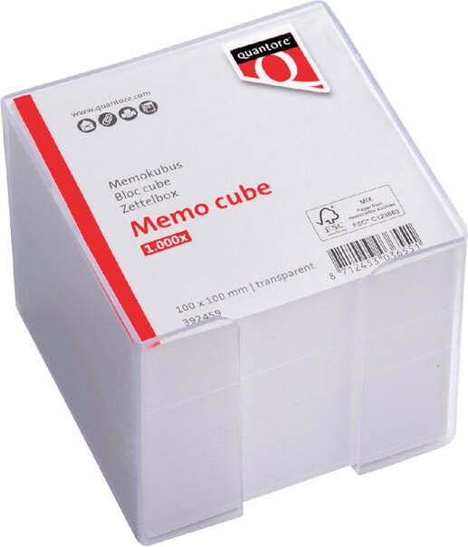 Quantore Memokubus 10x10x9cm transparant met 900vel