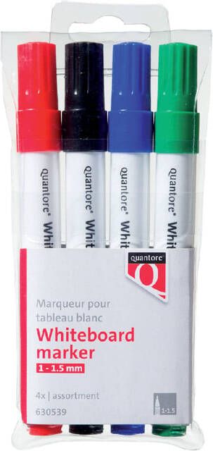 Quantore Whiteboardmarker rond 1-1.5mm 4 stuks assorti