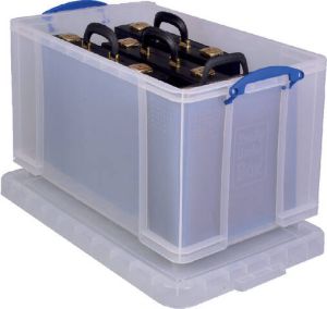 Really Useful Boxes van stevig kunststof | VindiQ Really Useful Box 84 liter transparant per stuk verpakt in karton