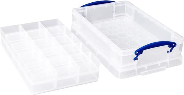 Really Useful Boxes van stevig kunststof | VindiQ Really Useful Box opbergdoos 4 liter met 2 dividers transparant - Foto 2