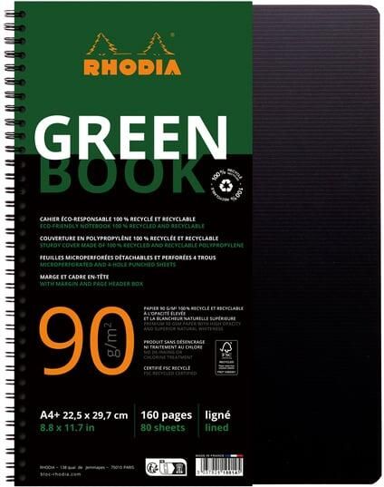Rhodia Notitieboek Greenbook A4+ lijn 4-gaats 180 pagina's 90gr zwart