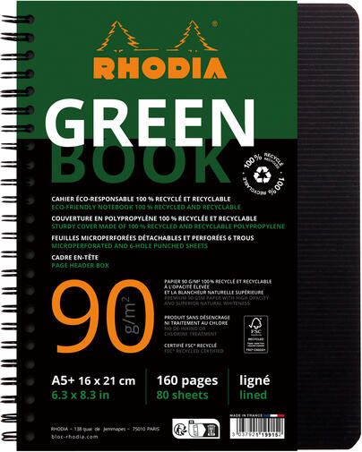 Rhodia Notitieboek Greenbook A5 lijn 6-gaats 180 pagina's 90gr zwart