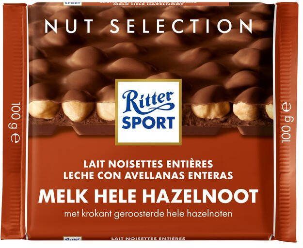 Ritter Sport Chocolade melk-hele hazelnoot 100gr