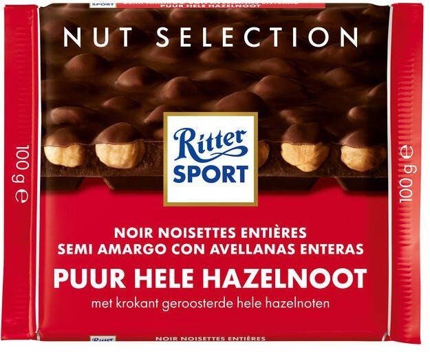Ritter Sport Chocolade puur-hele hazelnoot 100gr