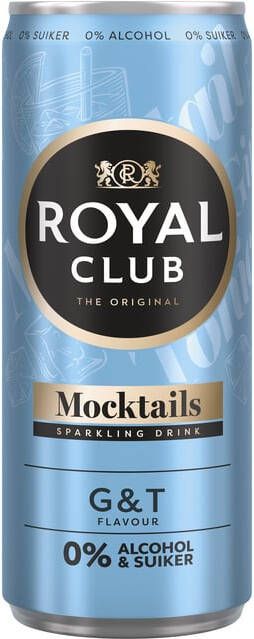 Royal Club Mocktails gin tonic 0% suiker en alcohol blik 250 ml