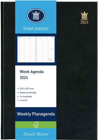 Ryam AGENDA 2023 WEEKLY MUNDIOR 7DAGEN 2PAGINA'S ZWART