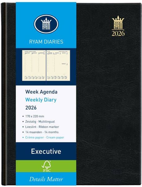 Ryam Agenda 2026 Executive Mundior 7dagen 2pagina's zwart