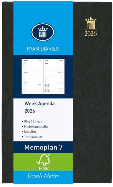Ryam Agenda 2025 Memoplan 7 Mundior 7dagen 2pagina's zwart