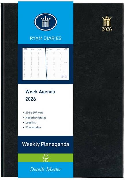 Ryam Agenda 2025 Weekly Mundior 7dagen 2pagina's zwart