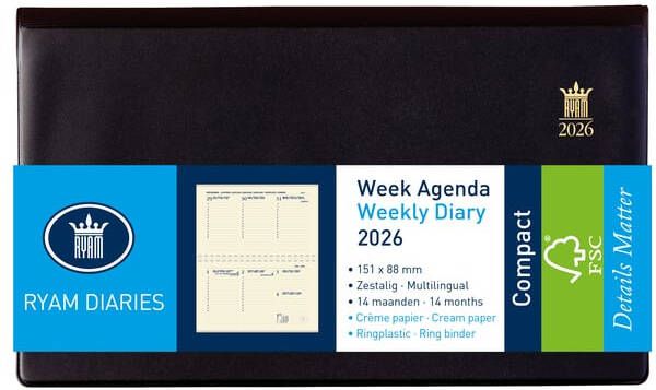 Ryam Agenda 2026 Compact Suprema 7dagen 2pagina's ringplastic zwart