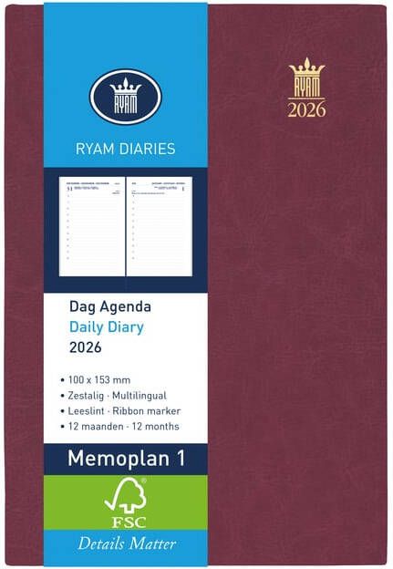 Ryam Agenda 2026 Memoplan 1 Mundior 1dag 1pagina bordeaux