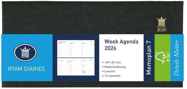 Ryam Agenda 2026 Memoplan 7 Mundior Suprema 7dagen 2pagina's landscape zwart