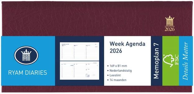 Ryam Agenda 2026 Memoplan 7 Suprema 7dagen 2pagina's landscape bordeaux
