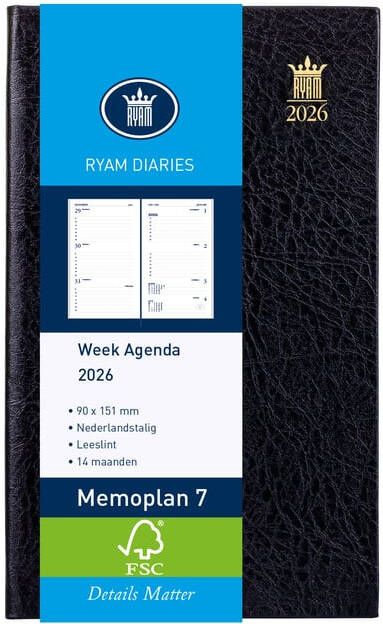 Ryam Agenda 2026 Memoplan 7 Suprema 7dagen 2pagina's zwart