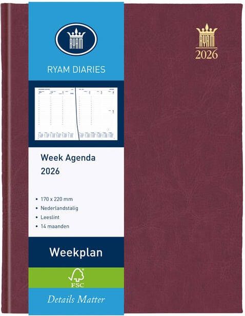 Ryam Agenda 2026 Weekplan Mundior 7dagen 2pagina's bordeaux