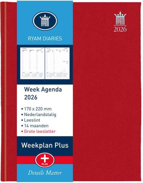 Ryam Agenda 2023 Weekplan Plus Mundior Mercury 7dagen 2pagina's rood