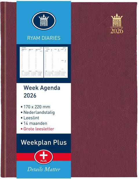 Ryam Agenda 2026 Weekplan Plus Mundior groot letter 7dagen 2pagina's assorti
