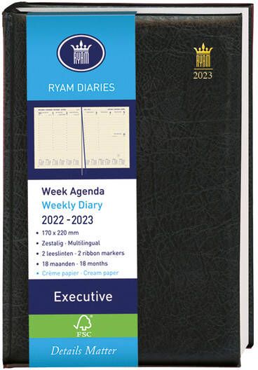 Ryam Schoolagenda 2024-2025 18mnd Executive Mundior 7dagen 2pagina's zwart