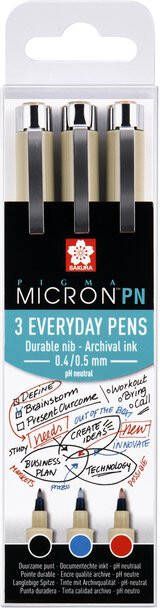 Sakura fineliner Pigma Micron PN Office set van 3 stuks in geassorteerde kleuren