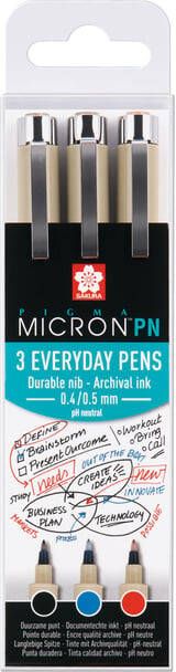 Sakura fineliner Pigma Micron PN Office set van 3 stuks in geassorteerde kleuren