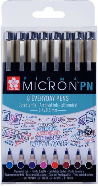 Sakura fineliner Pigma Micron PN set van 8 stuks in geassorteerde kleuren