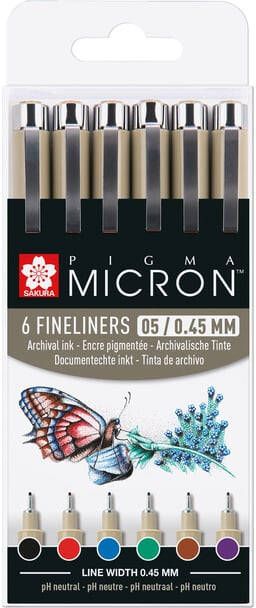 Sakura Fineliner Pigma Micron 05 basic set 6 kleuren