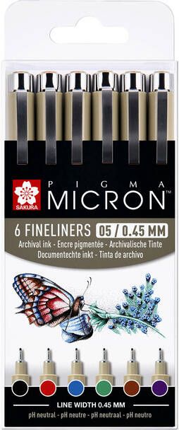 Sakura Fineliner Pigma Micron 05 basic set 6 kleuren