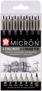 Sakura Fineliner Pigma Micron ass + brushpen zwart