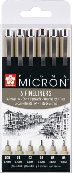 Sakura Fineliner pigma micron set 6stuks zwart