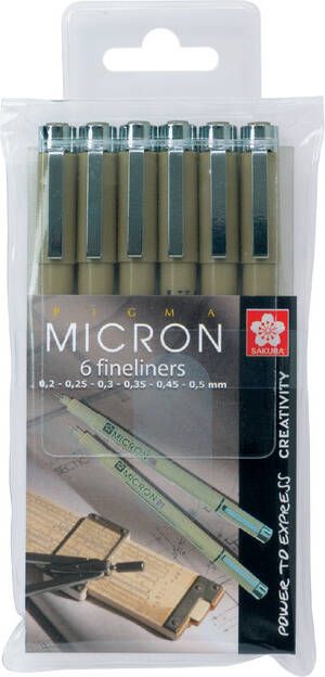 Sakura Fineliner pigma micron set 6stuks zwart