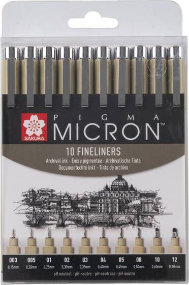 Sakura Fineliner Pigma Micron set Ã  10 schrijfbreedtes zwart