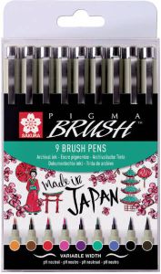 Sakura brushpen Pigma Brush etui van 9 stuks in geassorteerde kleuren