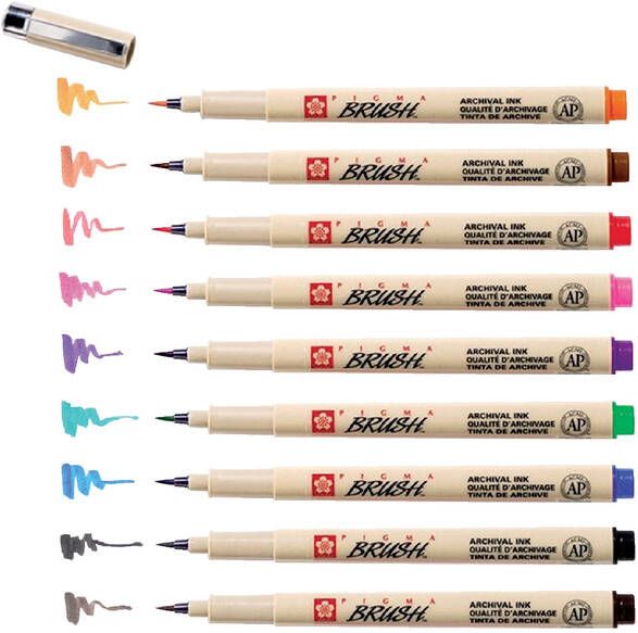Sakura brushpen Pigma Brush etui van 9 stuks in geassorteerde kleuren - Foto 2