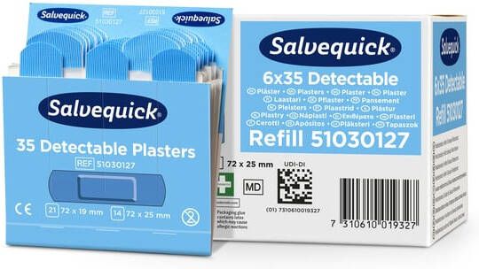 Salvequick Pleisters blauw detectabel refill 6x 35 stuks