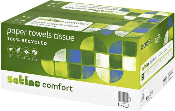 Satino by WEPA Handdoek Satino PT3 Comfort v-vouw 2-laags 250x230mm 20x160 vel wit 277190