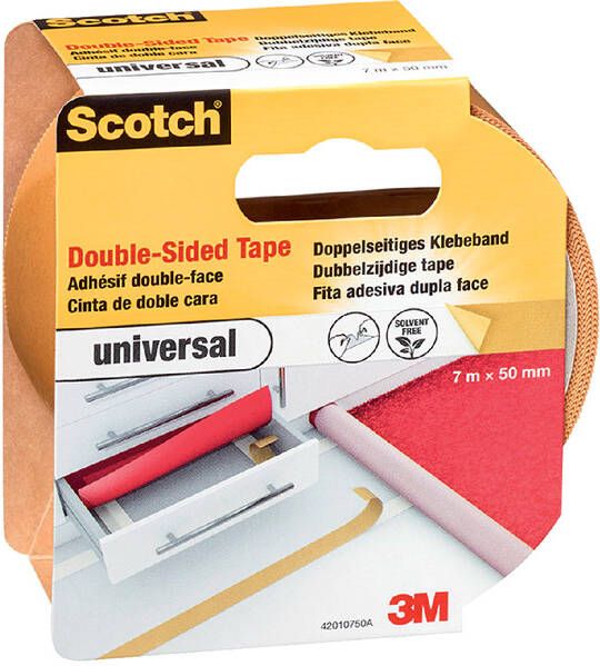 Scotch dubbelzijdige plakband voor tapijt en vinyl Universal ft 50 mm x 7 m blisterverpakking