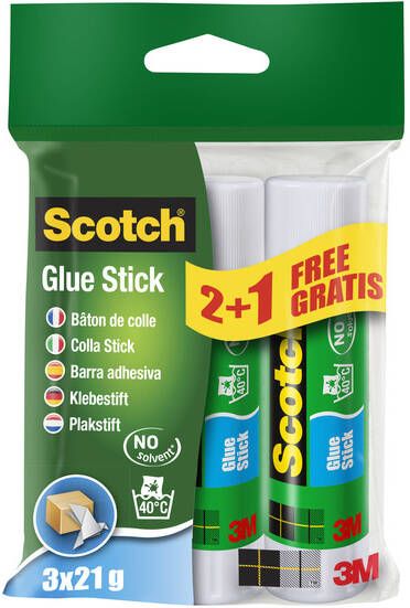 Scotch lijmstift permanent 21 g blister van 2 + 1 stuk gratis