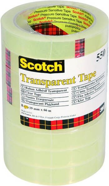 Scotch Plakband 550 19mmx66mm transparant krimp 8rollen