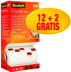 Scotch Plakband Crystal ft 19 mm x 33 m doos met 14 rolletjes (12 + 2 gratis)