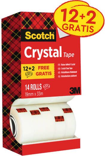 Scotch Plakband Crystal 600 19mmx33m transparant 12+2 gratis