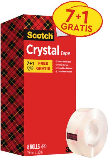 Scotch plakband Crysal Tape ft 19 mm x 33m 1 x value pack met 8 rollen waarvan 1 gratis