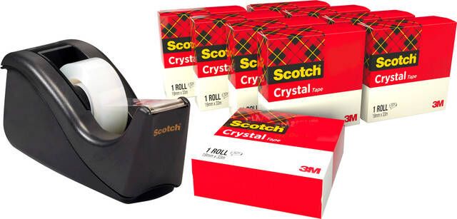 Scotch Plakband Crystal 600 19mmx33m transparant + gratis C60 houder