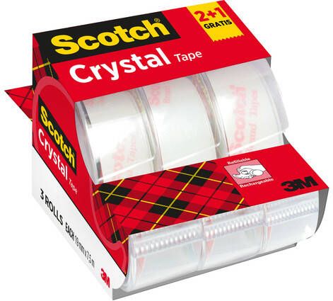 Scotch Plakband Crystal 600 19mmx7.5m transparant 2+1 gratis + afroller