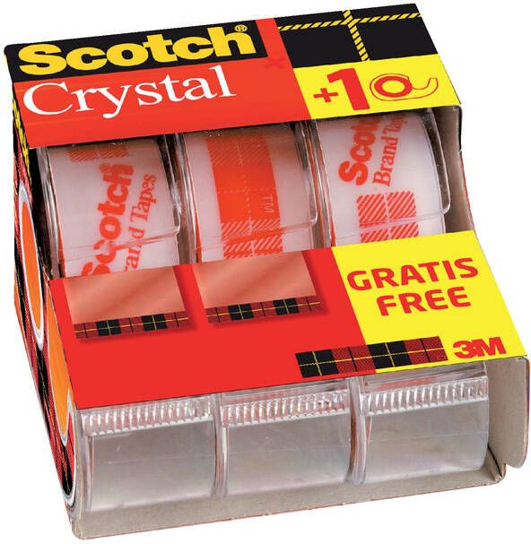 Scotch Plakband Crystal 600 19mmx7.5m transparant 2+1 gratis + afroller
