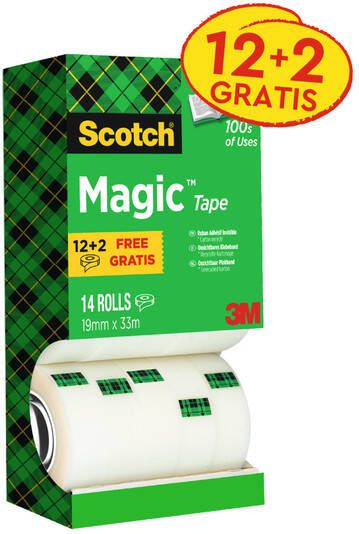 Scotch Plakband Magic 810 19mmx33m onzichtbaar mat 12+2 gratis